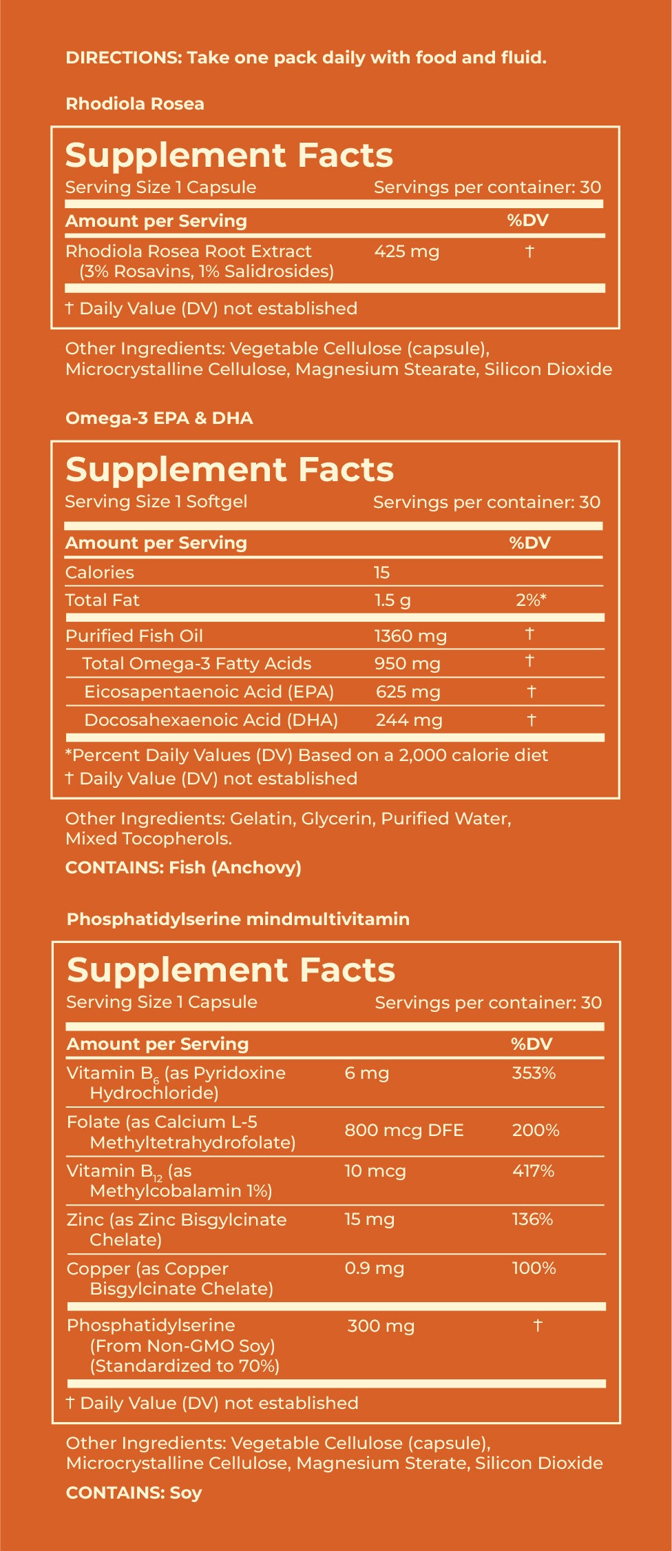 Goldmind Focus Supplement Facts with ingredient amounts