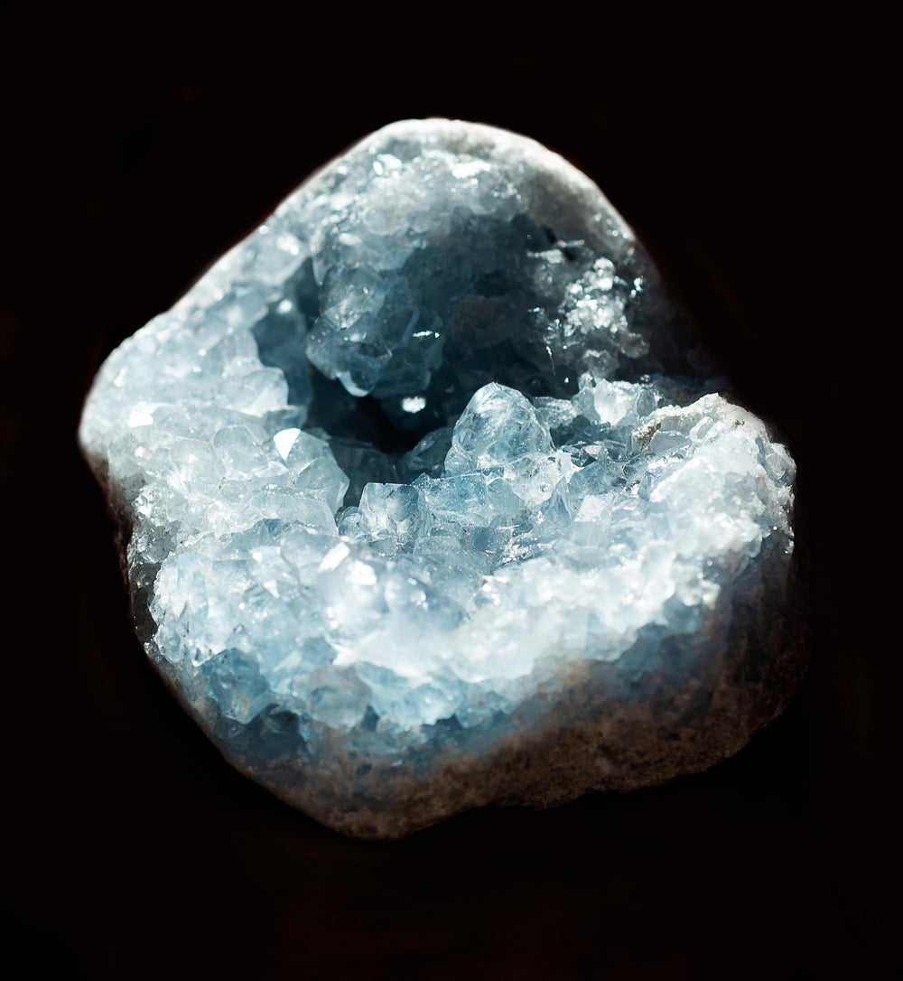 Close-up of a blue mineral crystal