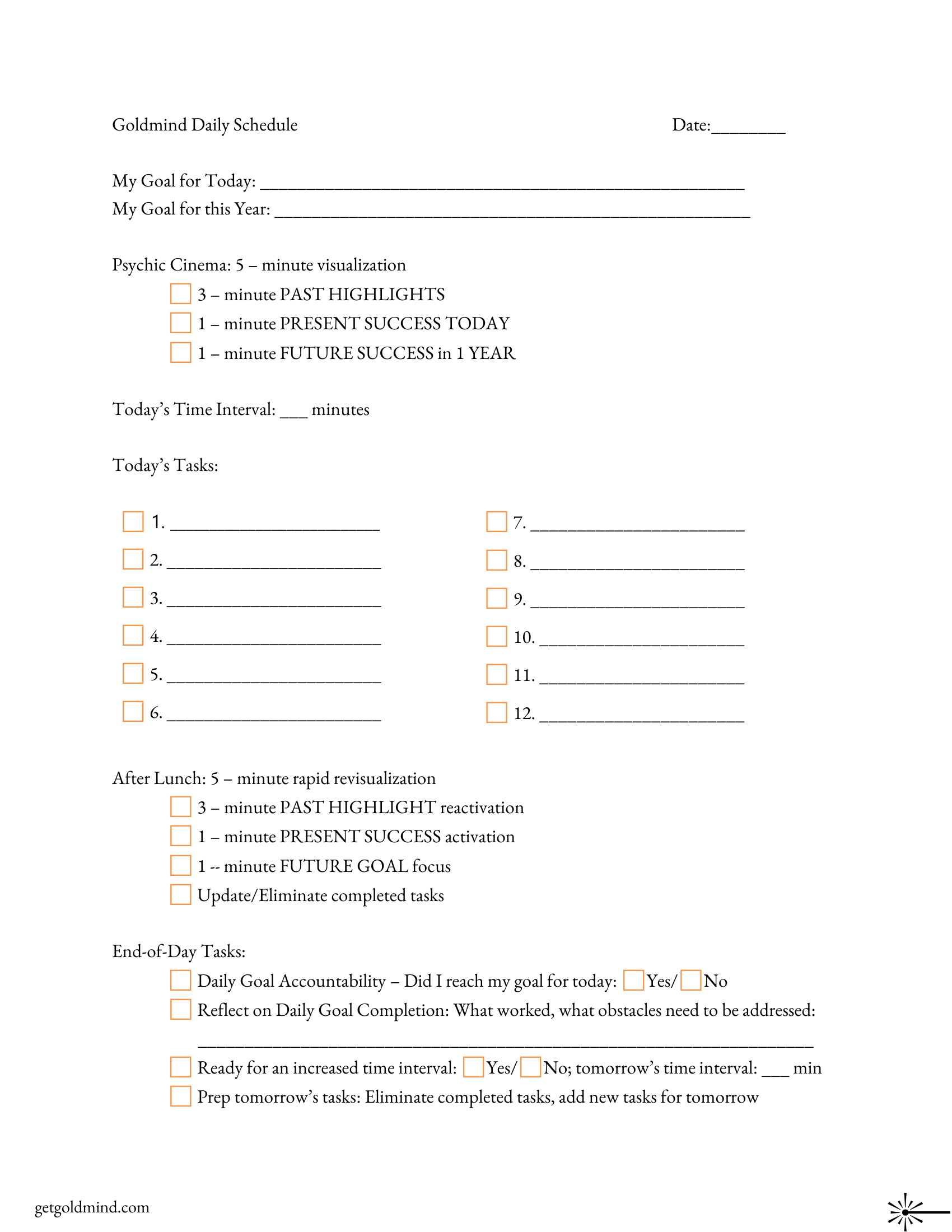 First page of the Goldmind Daily Schedule